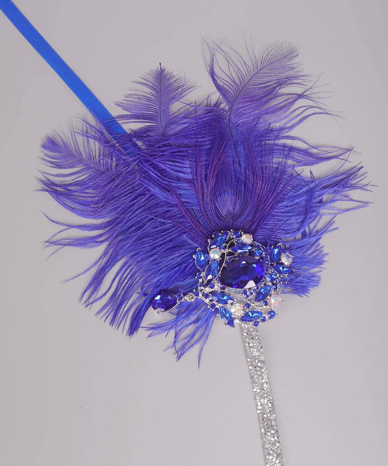 Aimimier 1920s Flapper Feather Headband Royal Blue Sapphire Headpiece with Sparkling Crystal Head Chain Masquerade Hair Accessories for Women - Image 5